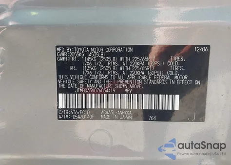 2007 Toyota Rav4 z USA, uszkodzony, nr VIN JTMBD33V076034419